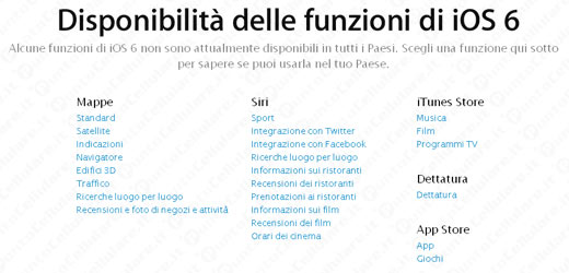 Ecco l'elenco delle funzionalità di iOS 6 che saranno attive in Italia
